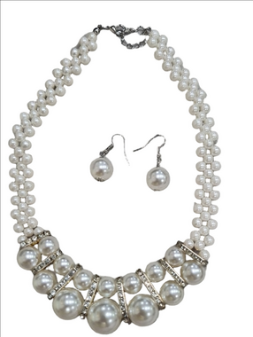 Bridal Imitation Pearl and Rhinestone Jewelry Set, which includes a multi-strand
